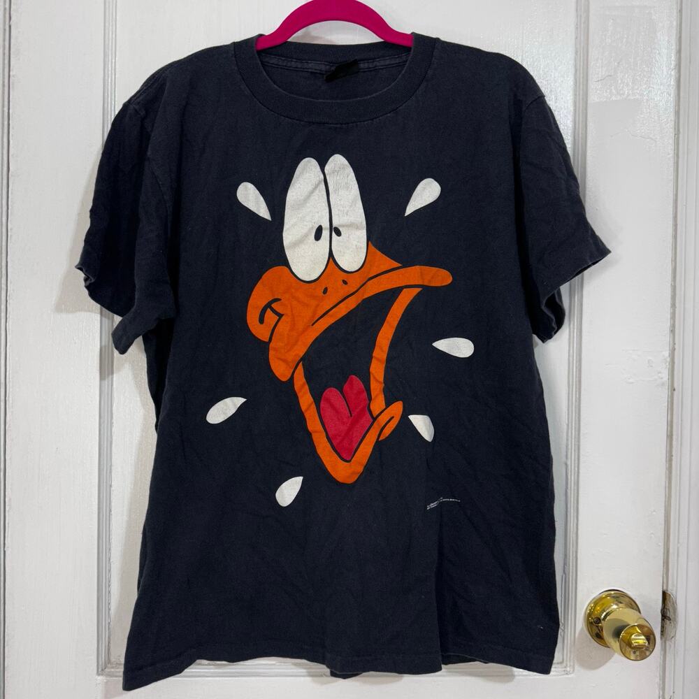 Vintage 1990 Daffy Duck‎ Adult Black Single Stitch Crewneck Tshirt Size Large